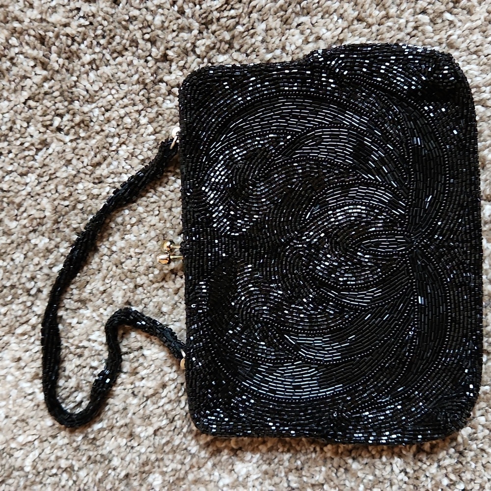 Small Vintage Black Beaded Korean handbag
